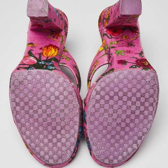 Gucci Purple Floral Canvas Open Toe Slide Heeled Sandals Size 3.5/34 - Picture 2 of 5